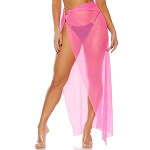 Sheer Net Wrap Long Pool Skirt Neon Pink